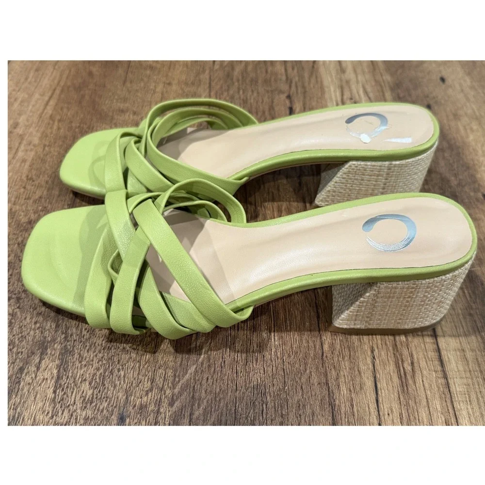 Journee Collection Moree Light Green Open‎ Square Toe Block Heel Slide Sandals 7